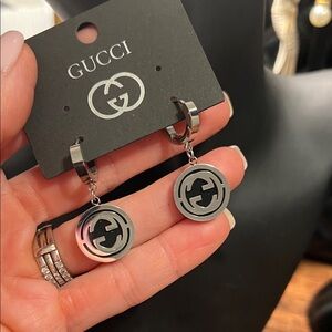 Silver-Tone Double G Drop Earrings